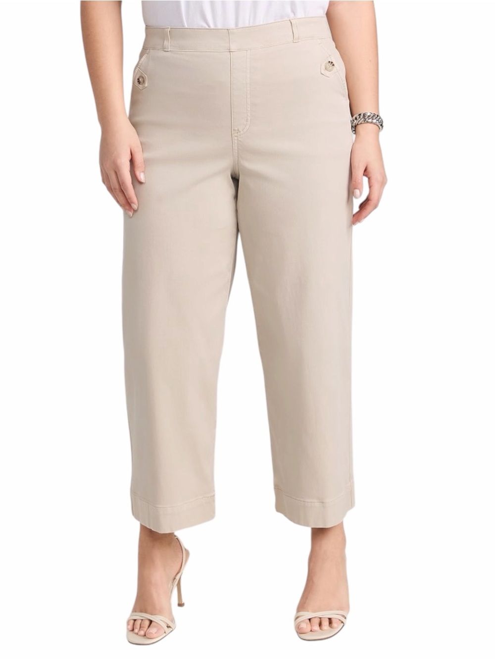 SPANX Stretch Twill Pull-On Cropped Wide Leg Pant Bone Tan Sz XL